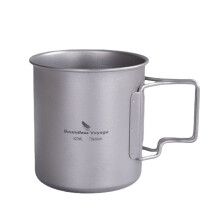 (420ml without lid) Titanium Mug Camping Pot Water Cup Lightweight Cookware Picnic Drinkware Tableware with Lid & Folding Handle