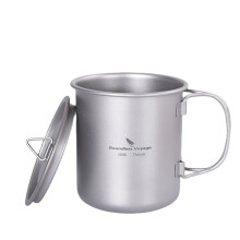 (Ti3045D 500ml) Titanium Mug Camping Pot Water Cup Lightweight Cookware Picnic Drinkware Tableware with Lid & Folding Handle