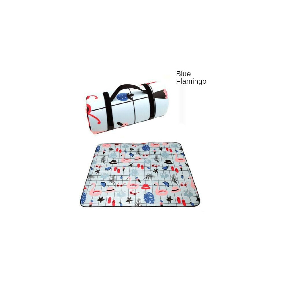 (Blue Flamingo, 150x150cm) Folding Camping Mat Outdoor Beach Picnic Nation Style Printed Thicken Sleeping Camping Pad Mat Moistureproof Plaid Blanket