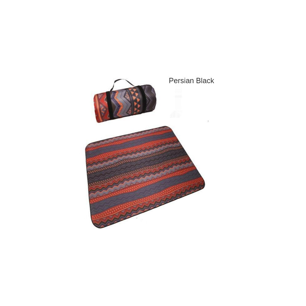 (Persian Black, 150x150cm) Folding Camping Mat Outdoor Beach Picnic Nation Style Printed Thicken Sleeping Camping Pad Mat Moistureproof Plaid Blanket