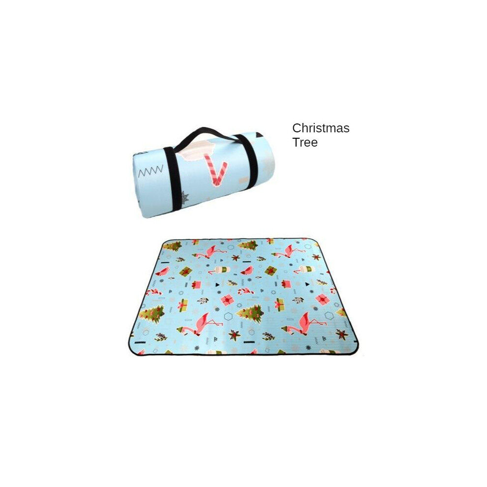 (Christmas tree, 200x150cm) Folding Camping Mat Outdoor Beach Picnic Nation Style Printed Thicken Sleeping Camping Pad Mat Moistureproof Plaid Blanket