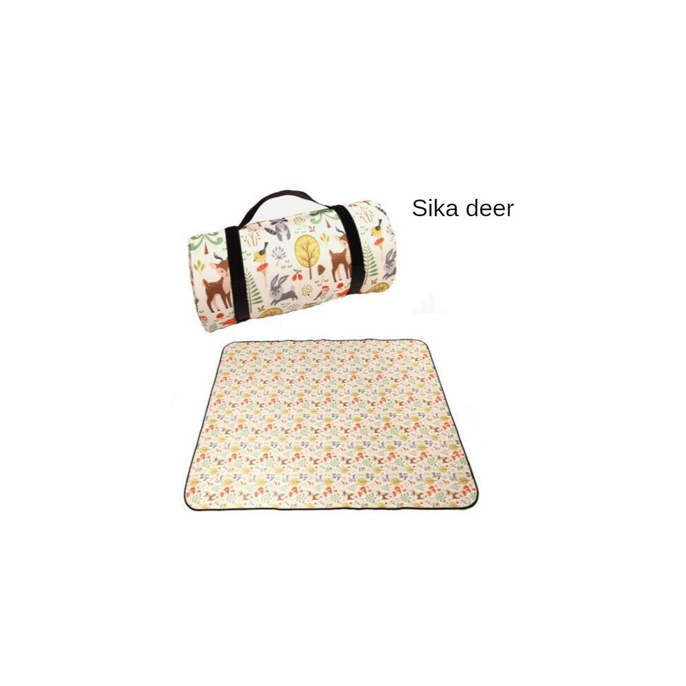 (Sika deer, 200x150cm) Folding Camping Mat Outdoor Beach Picnic Nation Style Printed Thicken Sleeping Camping Pad Mat Moistureproof Plaid Blanket