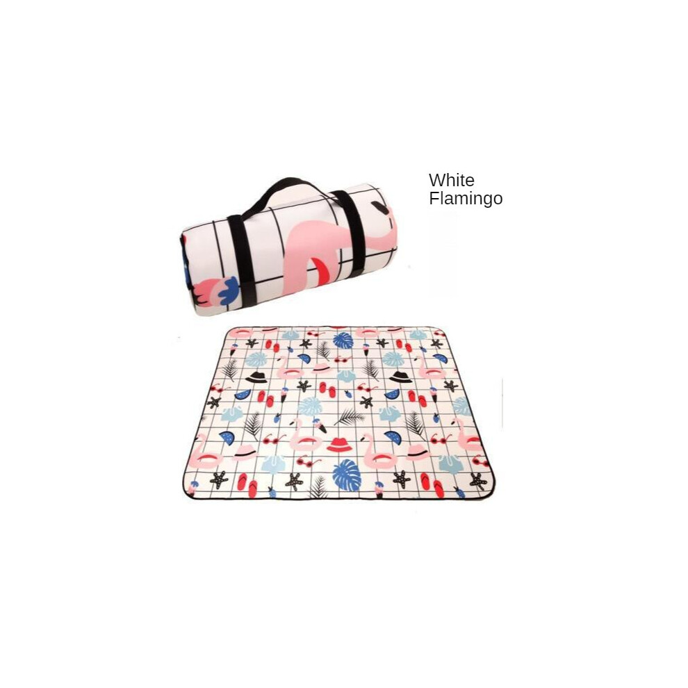 (White Flamingo, 200x200cm) Folding Camping Mat Outdoor Beach Picnic Nation Style Printed Thicken Sleeping Camping Pad Mat Moistureproof Plaid Blanket