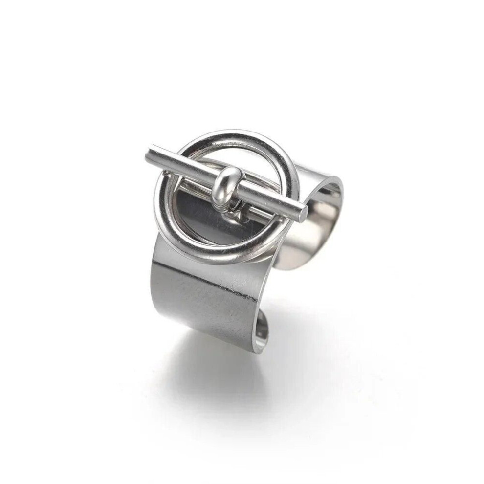 (silver) Fashion Temperament Simple Design Geometric Ring French Vintage Opening Rings Jewelry Gift