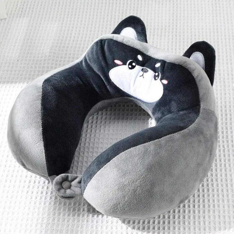 (grey) Cartoon U-shaped Pillow PP Cotton Embroidery Pillow Car Neck Pillow Office Nap Neck Pillow