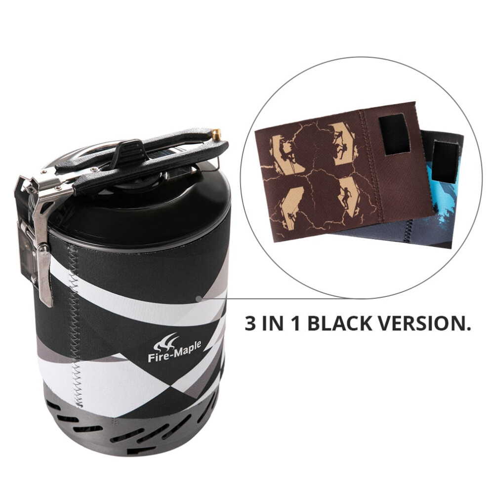 (Black) Outdoor Gas Stove Burner Tourist Portable Cooking System With Heat Exchanger Pot Camping Hiking Gas Cooker