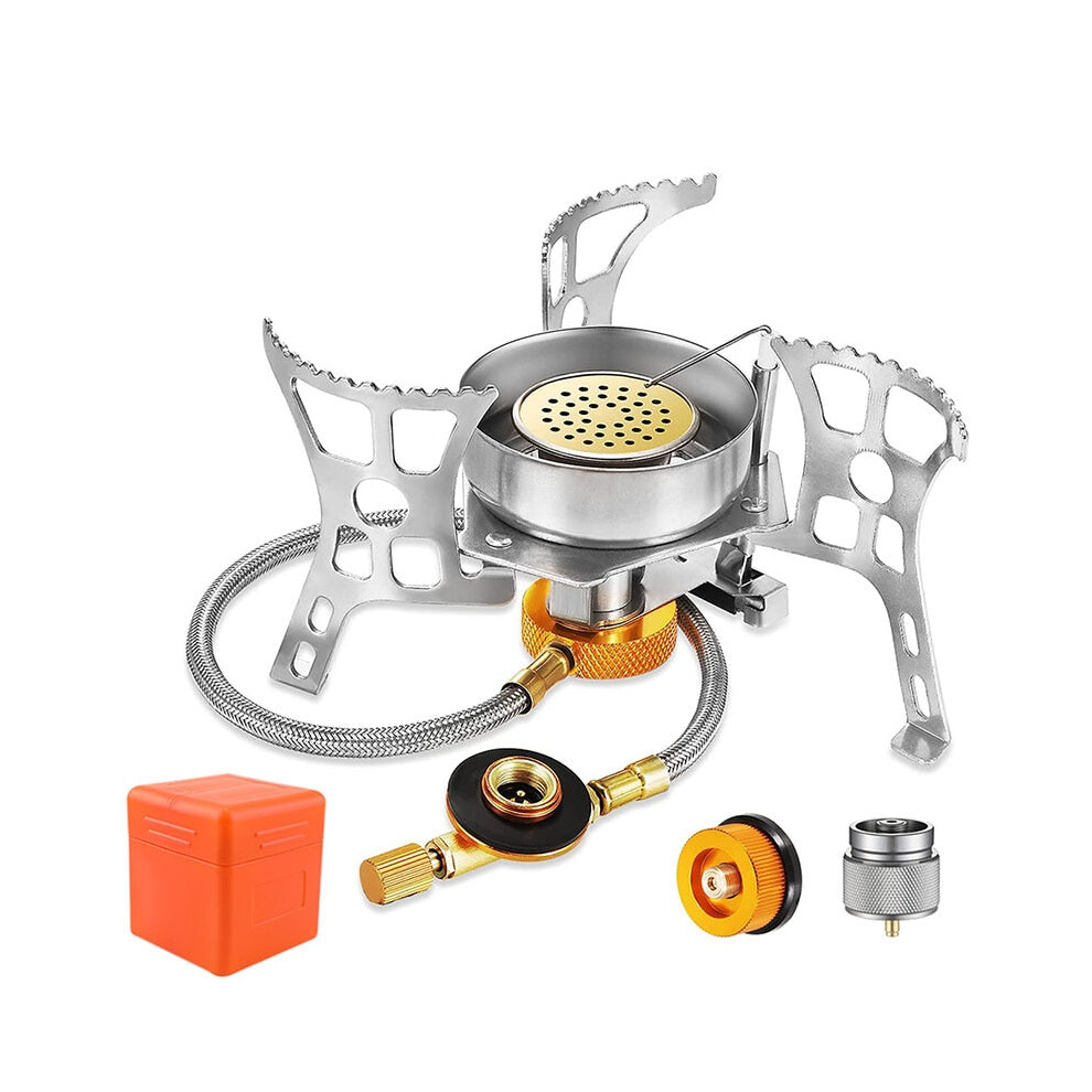 (Stove and 2 adapter) Outdoor Windproof Gas Stove Camping Gas Burner Folding Split Electronic Stoves Tourist Equipment for Hiking 3900W-image-OPC-PFZR9YM-NEW