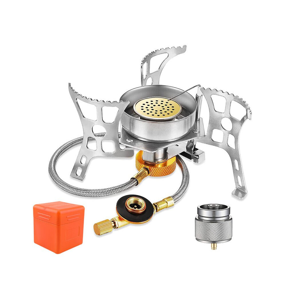 (Stove and adapter2) Outdoor Windproof Gas Stove Camping Gas Burner Folding Split Electronic Stoves Tourist Equipment for Hiking 3900W