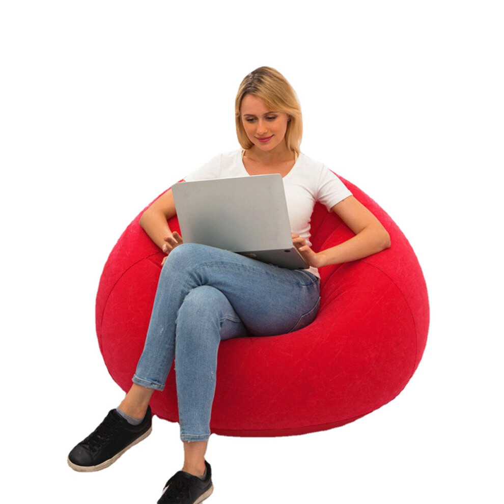 (Red) PVC Inflatable Bean Bag Leisure Lazy Sofa Folding Lounger Bed Outdoor Camping Travel with Foot Pump