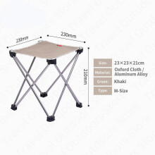 (Khaki-M) Outdoor Aluminum Alloy Folding Chair Ultralight 0.3kg Portable Fishing Chair 900D Oxford Cloth Camping Picnic Chair
