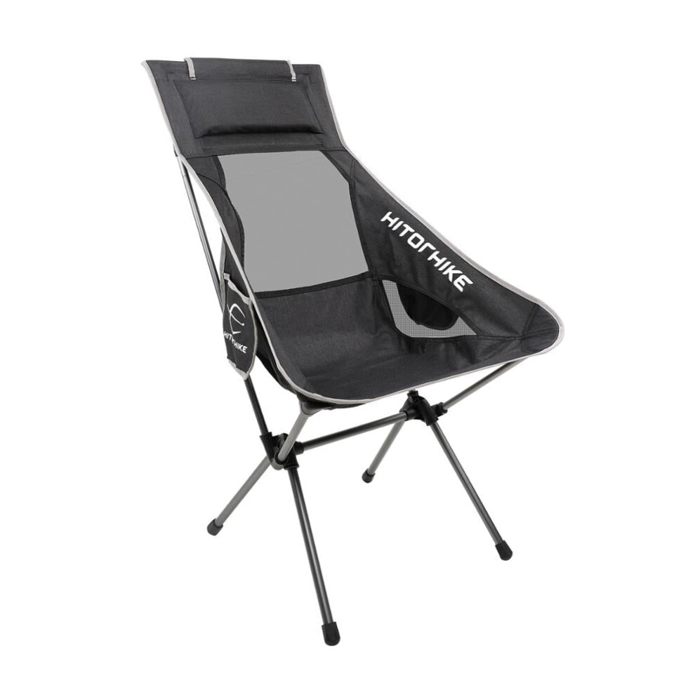 (Black) Portable Moon Chair Lightweight Fishing Camping Barbecue Chair Foldable Extended Hiking Seat Garden Ultra Light Office Household
