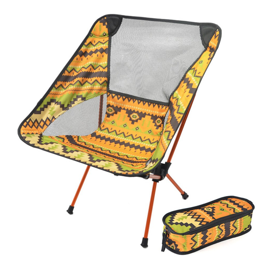 (Yellow) Ultralight Travel Camping Chair Folding Aluminum Alloy Outdoor Hiking Beach Picnic BBQ Portable Seat Fishing Chair Furniture