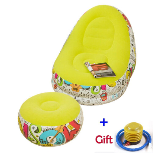 Yellow Inflatable Chair (Yellow) Inflatable Chair Living Room Flocking Sofa Recliner Folding ...
