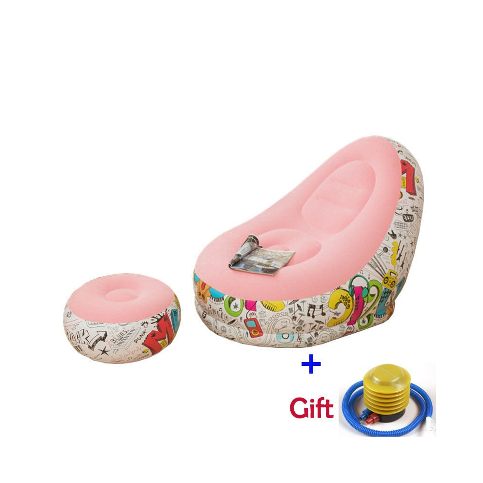 (Pink) Inflatable Chair Living Room Flocking Sofa Recliner Folding Lounger Pedal Lazy sofa Inflatable outdoor Camp Picnic Chair Sofa