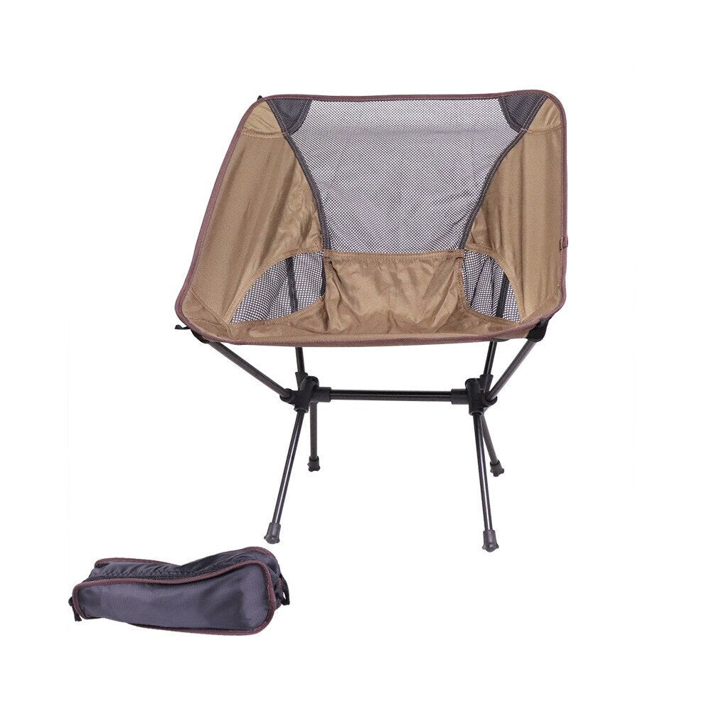 (Grey) Folding Camping Chair Fishing BBQ Hiking Chair Picnic Lightweight Extended Chair Outdoor Travel Foldable Beach Seat Load 150kg