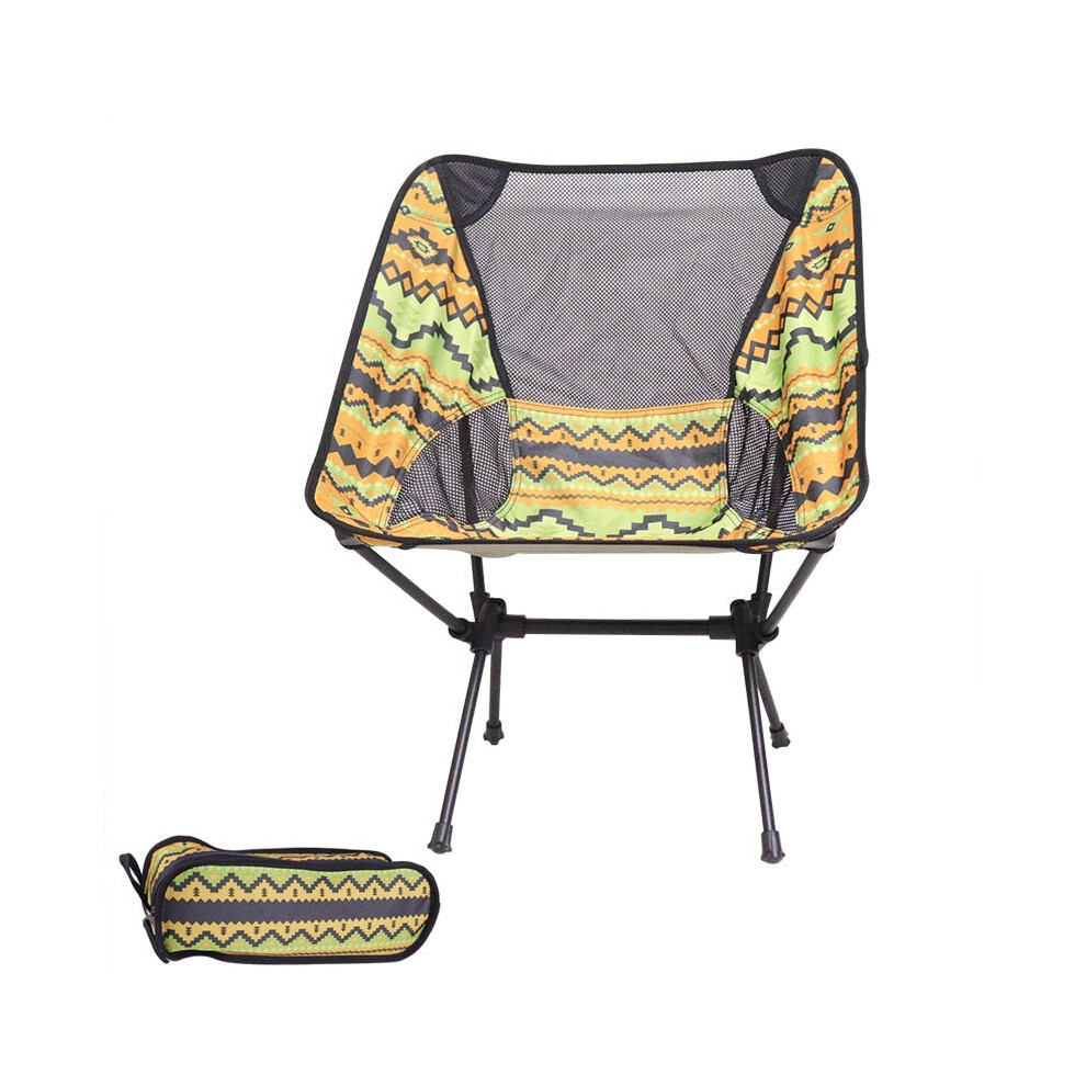 (Yellow Green) Folding Camping Chair Fishing BBQ Hiking Chair Picnic Lightweight Extended Chair Outdoor Travel Foldable Beach Seat load 150kg-image-OPC-PFZRBNG-NEW