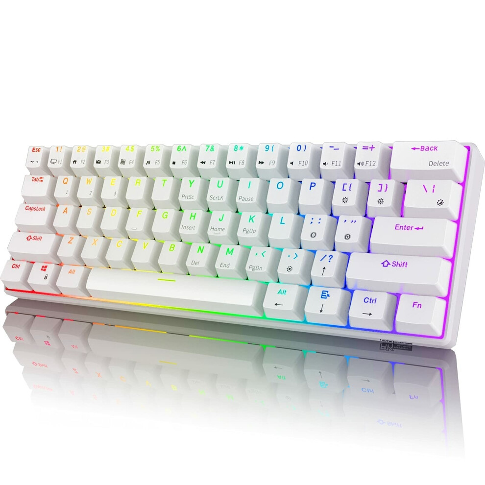 (White, Red Switch) Mechanical Keyboard Triple Mode Hot Swappable Wired 2.4GHz Bluetooth 5.1 RGB 61 Keys ABS Keycaps Dareu Switch Rechargeable Gaming