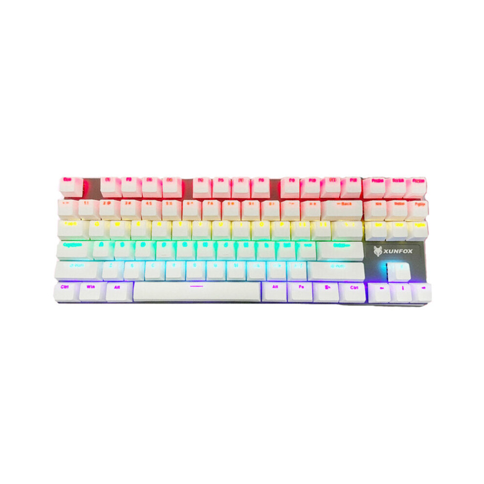 (White) Mechanical Keyboard 87 Keys Mixed-Color Keycaps Blue Switch USB Wired Rainbow Light 80% TKL Layout Gaming Keyboard