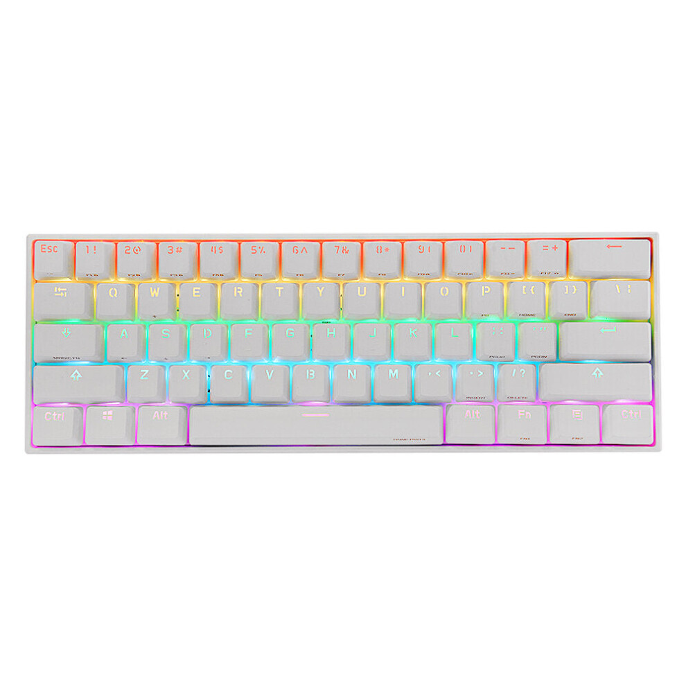 (White, Red Switch) Mechanical Keyboard 61 Keys 60% NKRO Bluetooth/5.0 Type-C RGB Gaming Keyboard