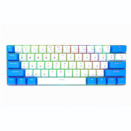 (White, Black Switch) Programmable Gaming Mechanical Keyboard 61 Keys Full-Key PBT Translucent Keycaps Dual-Mode Bluetooth 5.1 Type-C Wired 60% Compact Keyboard