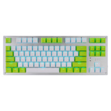(Green White+Ice Blue Light) Mechanical Keyboard 87 Keys Three-Mode Wireless Bluetooth4.0 / 2.4G / Type-C Wired Blue Switch LED Backlit Gaming Keyboard for Laptop