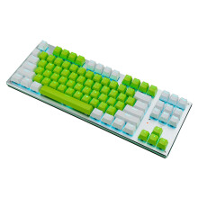 (White Green+Ice Blue Light) Mechanical Keyboard 87 Keys Three-Mode Wireless Bluetooth4.0 / 2.4G / Type-C Wired Blue Switch LED Backlit Gaming Keyboard for Laptop