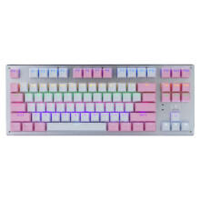 (White Pink+Colorful Light) Mechanical Keyboard 87 Keys Three-Mode Wireless Bluetooth4.0 / 2.4G / Type-C Wired Blue Switch LED Backlit Gaming Keyboard for Laptop