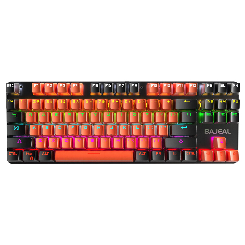 (Orange & Black) Mechanical Keyboard 87 Keys USB Wired Hot Swappable Blue Swtich Colorful LED Backlight Gaming Keyboard for Gaming Typing Office