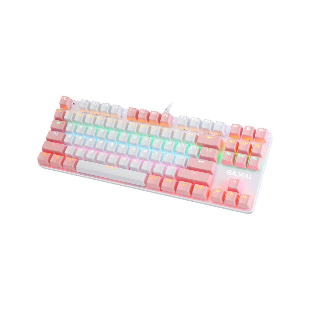 (White/Pink) Wired Mechanical Gaming Keyboard 87 Keys Swtich Hot Swappable Dual Color Design With LED Lighting Effect For Gaming Office