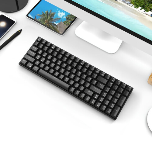 (White, Red Switch) Bluetooth 2.4G Wired Mechanical Gaming Keyboard 100 Keys Three Mode With Hot Swappable Switch 2