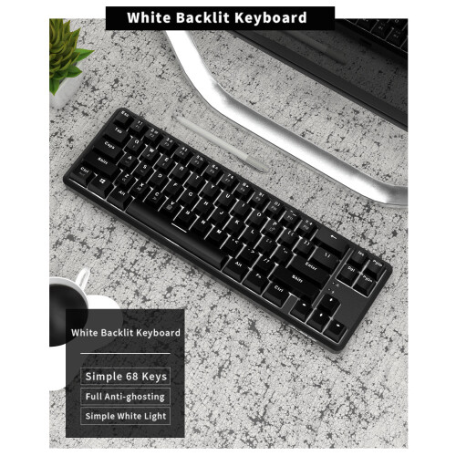 (White, Black Switch) 68 Keys Mechanical Keyboard Wireless Bluetooth Wired Dual Mode Anti-ghosting Backlight Mechanical Switch Gaming Keyboard 2