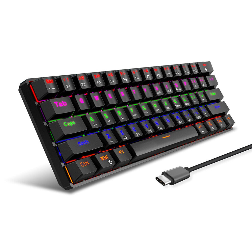 (Black) Mechanical Keyboard 61 Keys Triple Mode Wireless Bluetooth 5.0 2.4GHz Type-C Wired Blue Switch RGB Backlit Gaming Keyboard-image-OPC-PFZRC5P-NEW