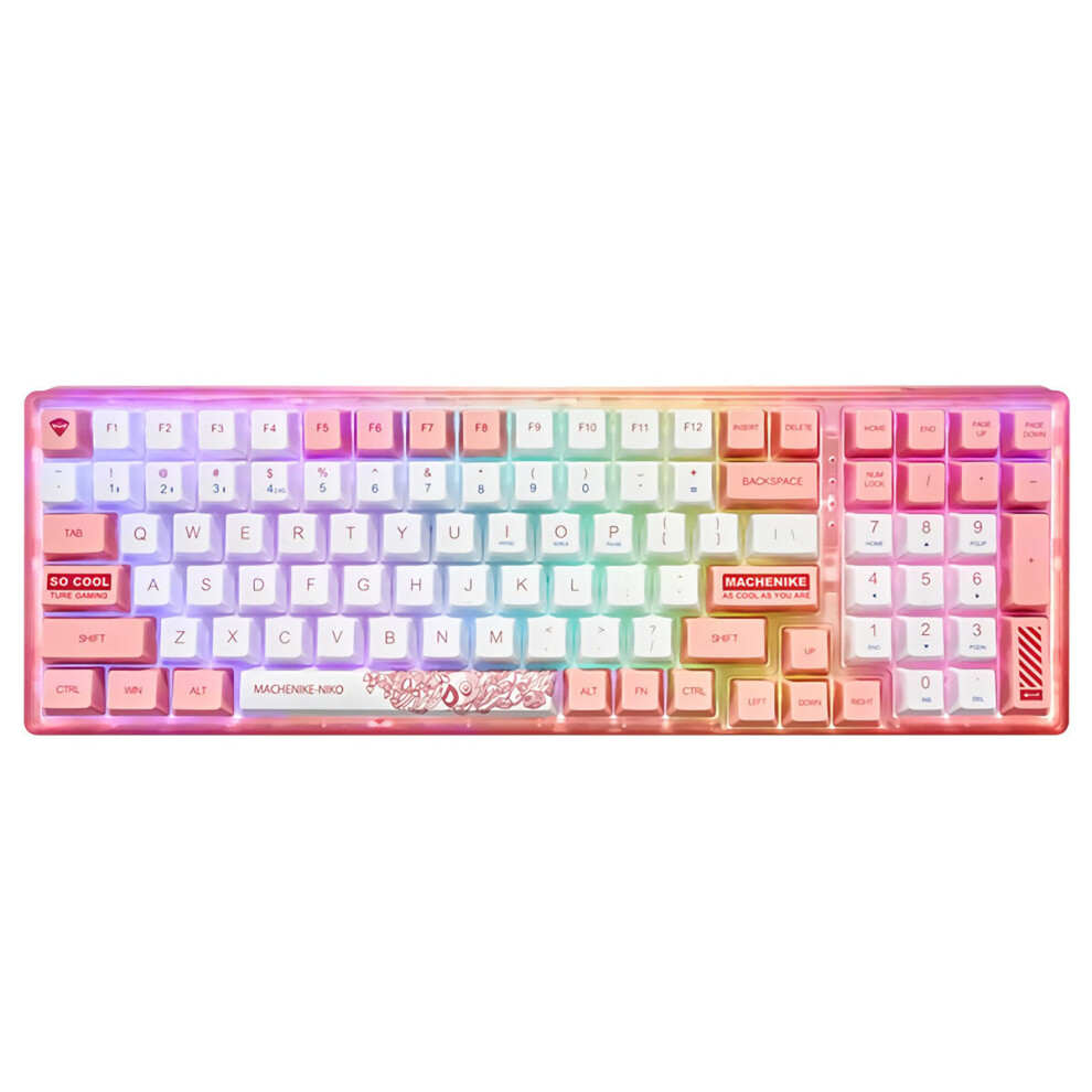 (Pink, Red Switch) Mechanical Gaming Keyboard Triple-Mode Programmable 100 Keys PBT Keycaps 3/5-Pin Hot Swappable For Type-C Wired Bluetooth 2.4G Wire