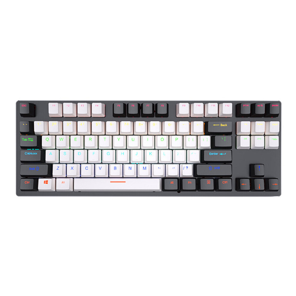 (Black & White, Blue Switch) Mechanical Keyboard 87 Keys Suspended Translucent Keycaps Blue/Red Switch Colorful Backlit USB Wired Gaming Keyboard for Desktop Laptop Gamer
