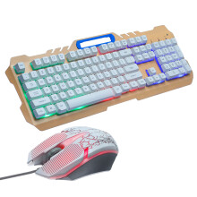 (White) Wired Mechanical Keyboard & Mouse Set 104 Keys RGB Backlight Gaming Keyboard with Phone Holder 1600dpi Mouse