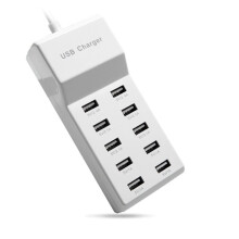 (EU Plug) 10 Port USB Tablet Charger Plug 5V 2.4A Wall Charger Hubs for Huawei Tablets Phone Pad Fast Charging 5V 1A