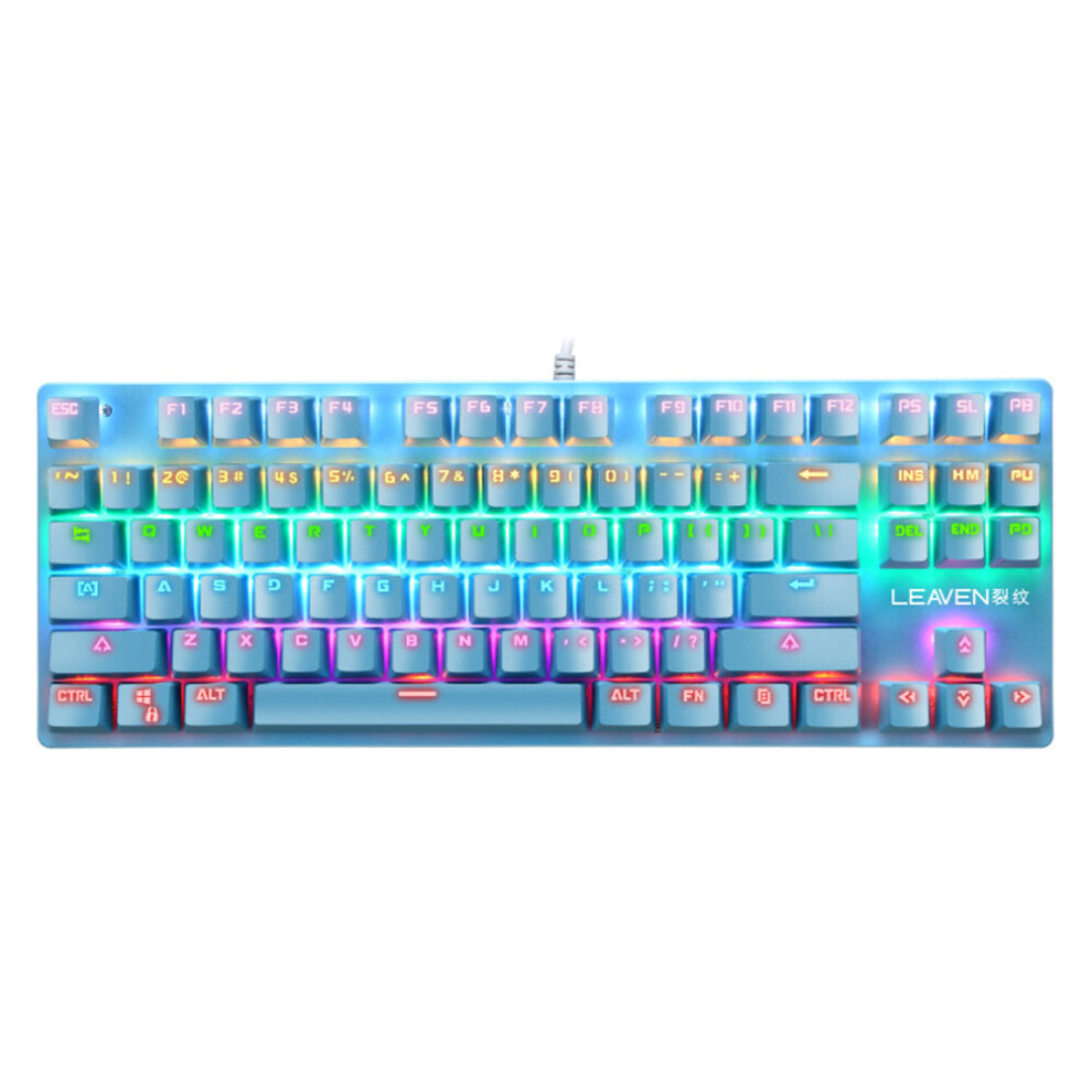 (Blue) 87 Keys Wired Mechanical Keyboard Blue Switch Waterproof 19 RGB Backlight Gaming Keyboard for Windows XP/7/8/10