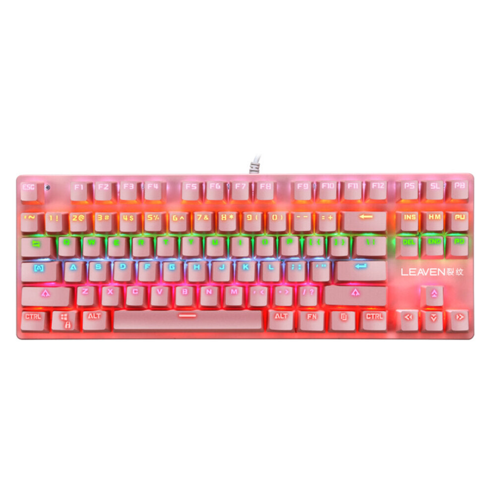 (Pink) 87 Keys Wired Mechanical Keyboard Blue Switch Waterproof 19 RGB Backlight Gaming Keyboard for Windows XP/7/8/10