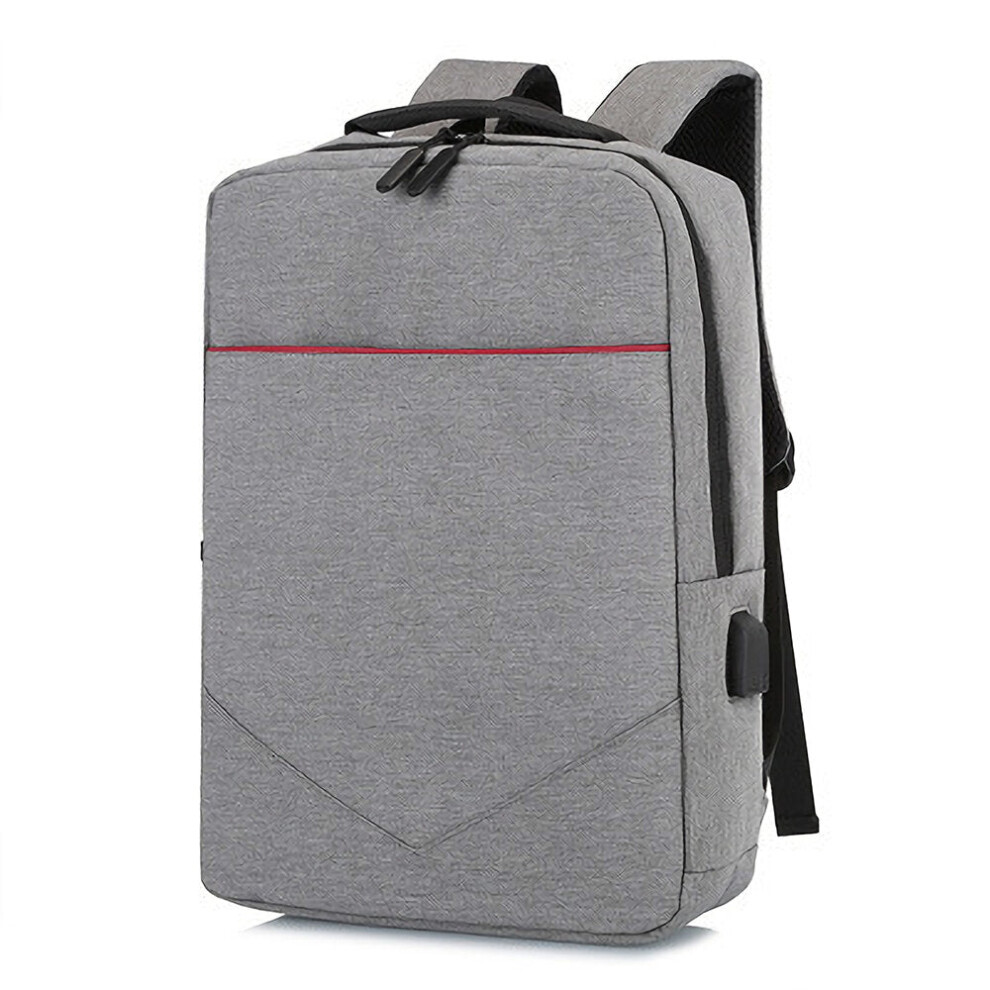 (Gray) Laptop Bag Backpack Pure Color Business Casual Backpack USB Charging Travel Shoulders Bag
