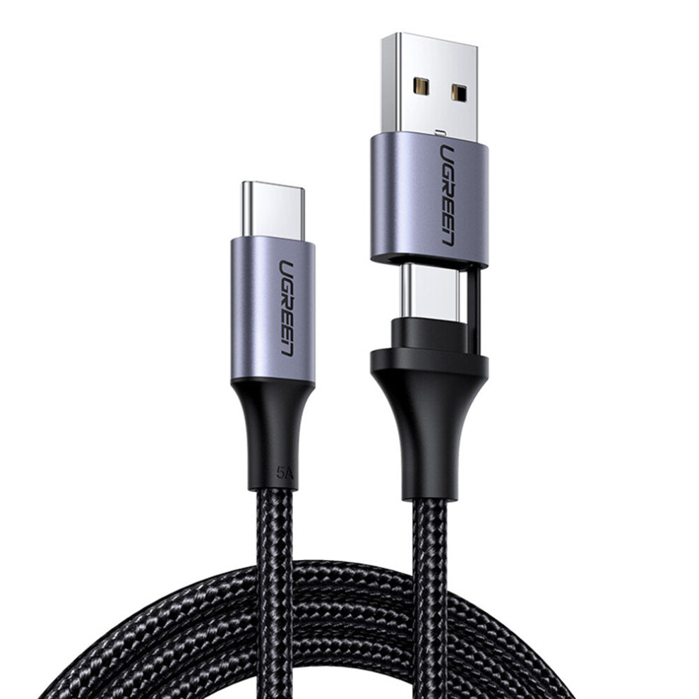 2-In-1 Pd 100W Fast Charing Cable Type-C To Usb 2.0 / Type-C Data Cable 5A 480Mbp/S 1M Quick Charging & Data Transfer Adapter For Laptop Phone 6112212983430