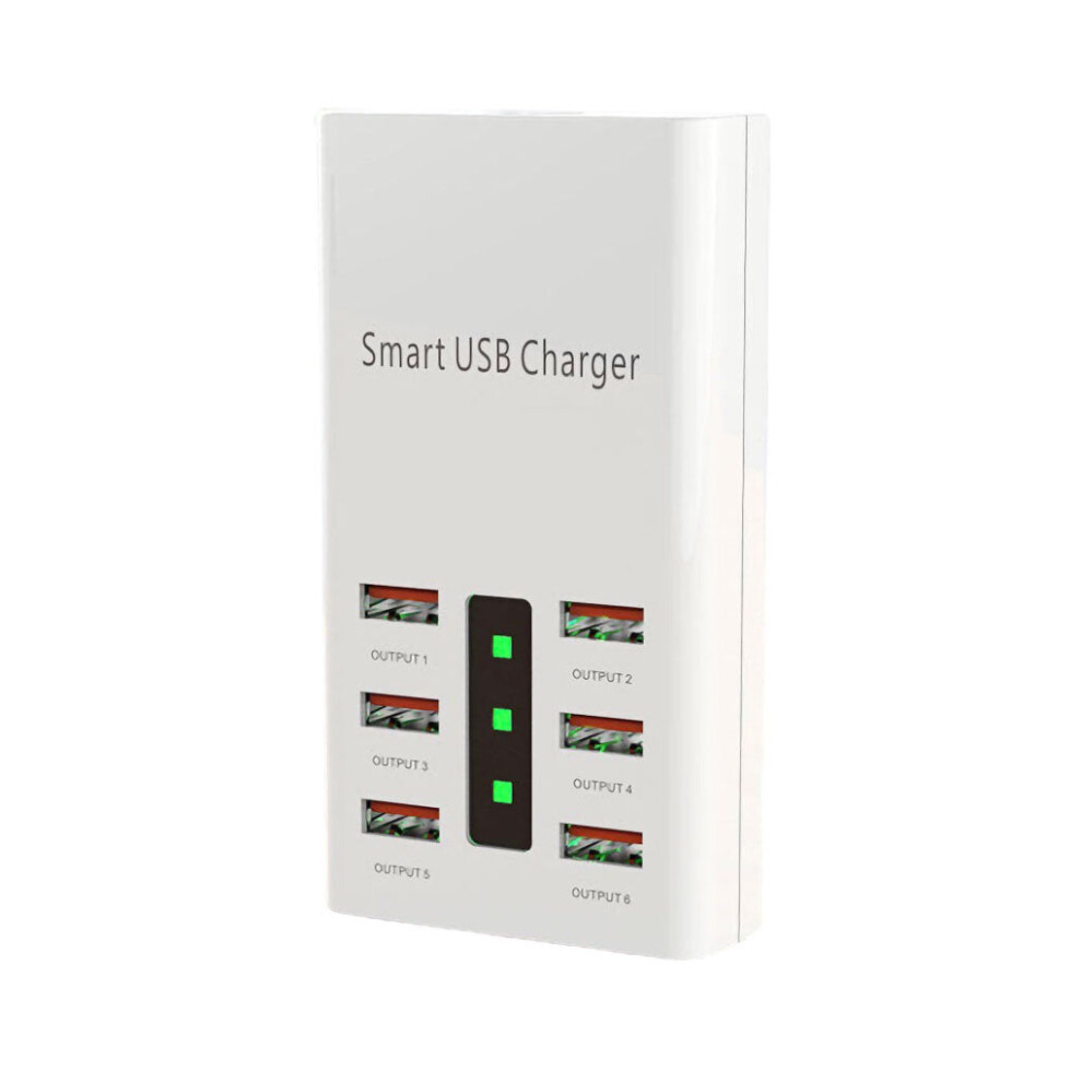 (EU Plug) 6 Port 30W Smart USB Charger Multi-Port Power Adapter LED Display Station Fireproof Intelligent Charger Universal 100-240V 2A