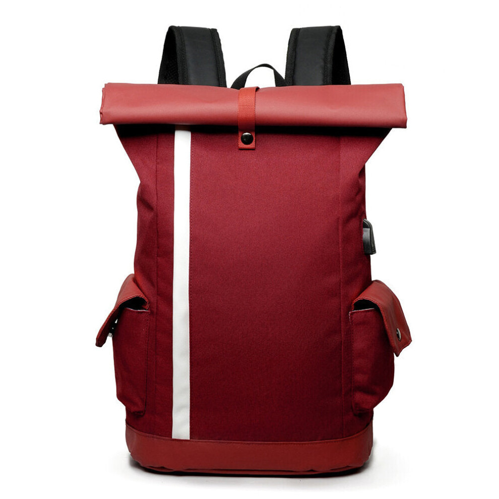 (Red) Laptop Bag Multifunction Backpack with USB Charging Port School Bag Travel Bag Nylon Water Resistant Casual Daypack