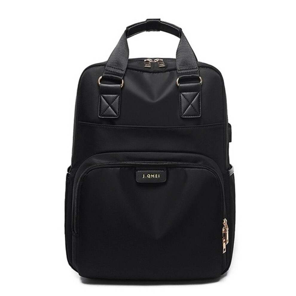 (Black, 15.6 Inch) Laptop Bag Canvas Backpack Handbag Campus Scholbag Multi Functional For Female