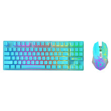 (Blue) Wireless Keyboard Mouse Set 87 Keys 2.4GHz Wireless Rechargeable Colorful Backlit Keyboard 2400DPI Mouse Combo for Home Office