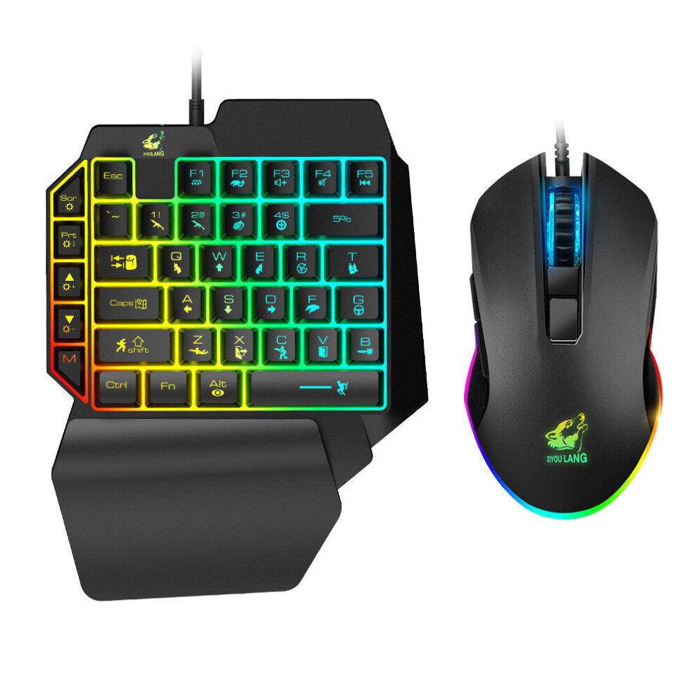 Wired Single Hand Keyboard & Mouse Combo Set One Handed Mechanical Keyboard 3200 DPI Mouse for Computer PC PUBG Gamer