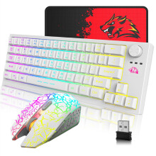 (White) 64-Keys Translucent RGB Gaming Wireless Keyboard with Adjustable Mouse Pad for PC Laptop Gamer
