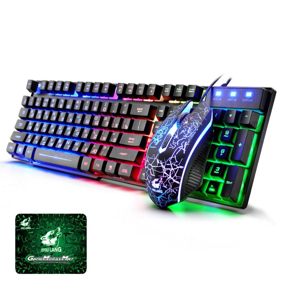Keyboard & Mouse Combo 104 Keys Russian Version Wired Colorful Backlit Gaming Keyboard 2000DPI Optical Mouse Set with Mouse Pad