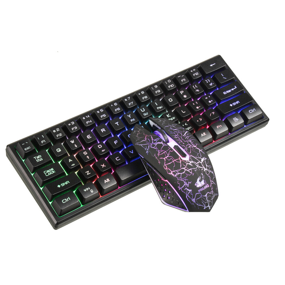 (Black) Keyboard & Mouse Set Wireless 61 Keys RGB Keyboard For Desktop Computer Laptop PC