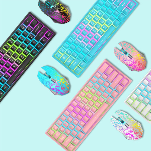 (Black) Keyboard & Mouse Set Wireless 61 Keys RGB Keyboard for Desktop Computer Laptop PC 2