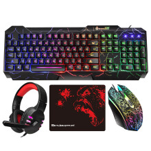 USB PC Gaming Headset Keyboard Mouse Set 114 Keys Letters LED Keyboard Red LED Light Headset for Laptop Computer Game Work